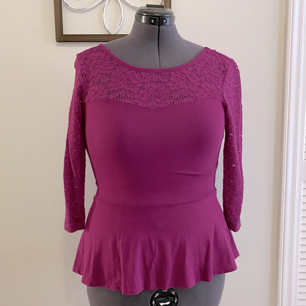 Express burgundy shirt with lace chest and sleeves